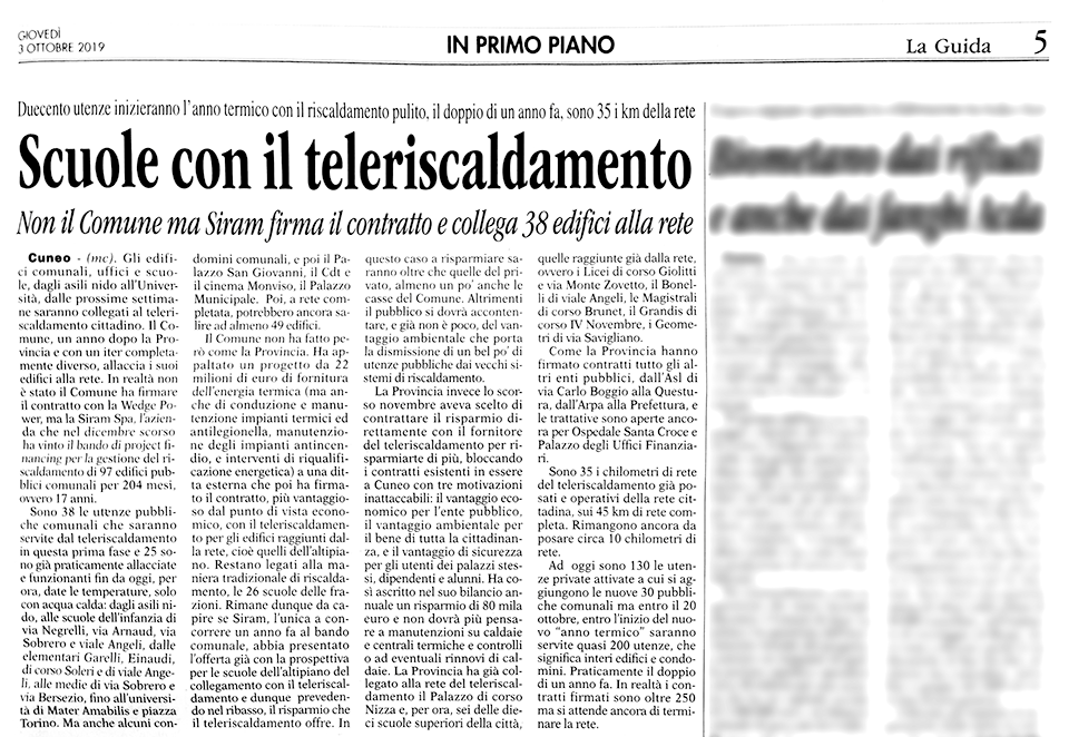 Scuole con il teleriscaldamento – 3 ottobre 2019